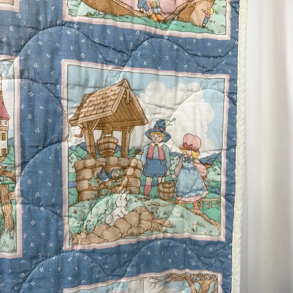 Vintage Nursery Rhymes Quilt Kids Storybook Blanket Mother Goose Pillow Pocket‎
